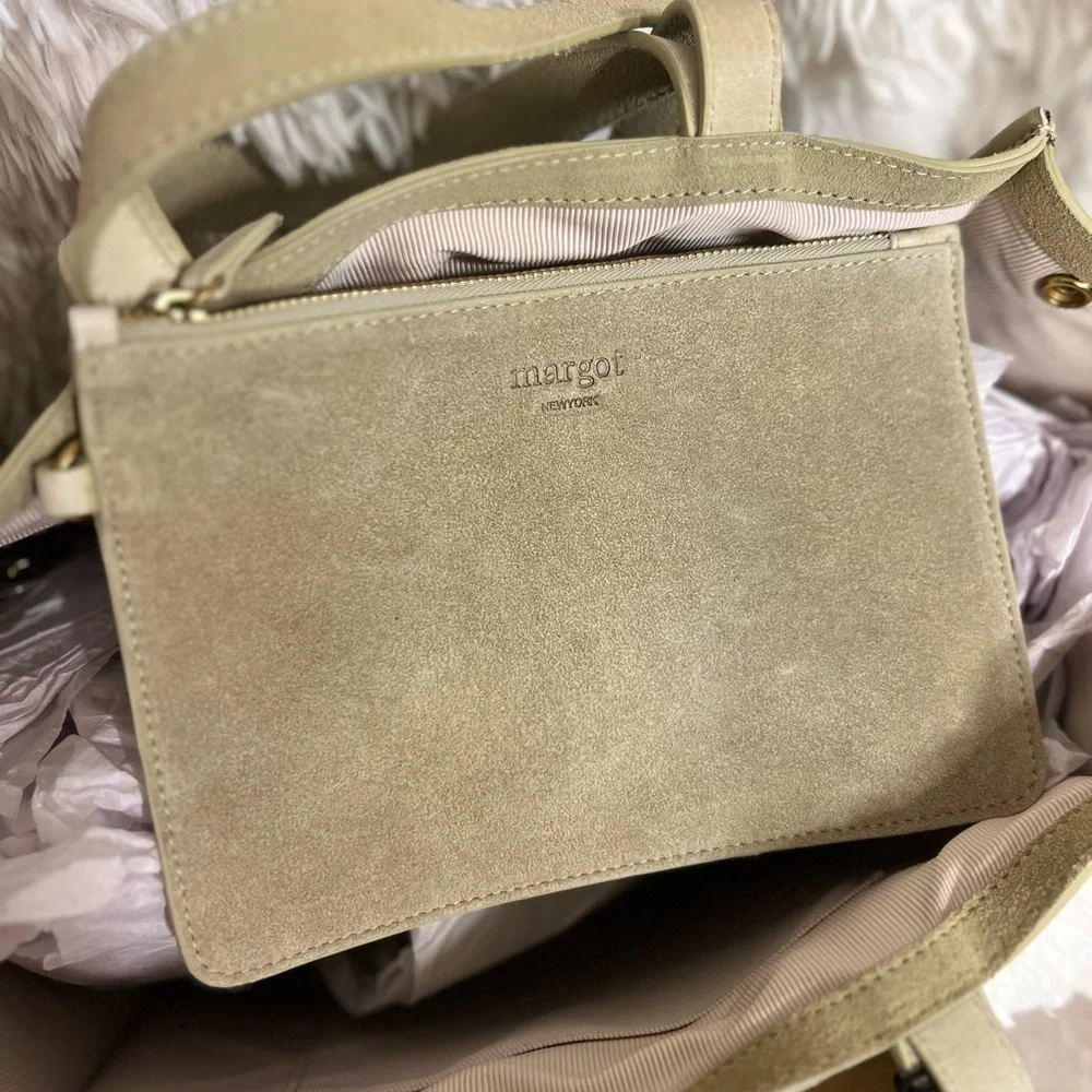 💚💚 NWT- MARGOT NEW YORK Viral JAMEE Double Handle Suede Shoulder Bag Tote💚💚